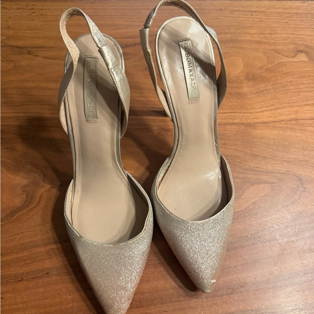 BCBGMaxAzria Nude Glitter Heels Size 40 | Champagne Stilettos ✨